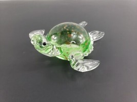 Lenox Art Glass Turtle Figurine Green Flecks of Gold Paperweight  - $41.58