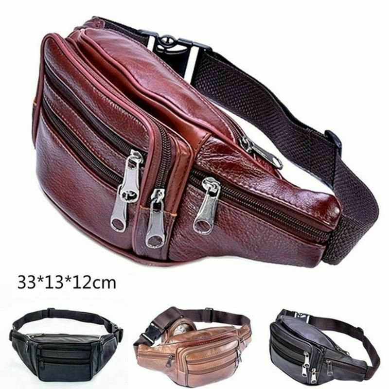 Men Leather Waist Fanny Pack Fashion Chest Pouch Outdoor Wallet Belt Purse Gift