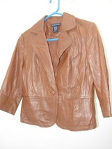 EUC! BOSTON PROPER Brown Buttery 100% Leather Jacket Long Sleeve Women s... - $39.20