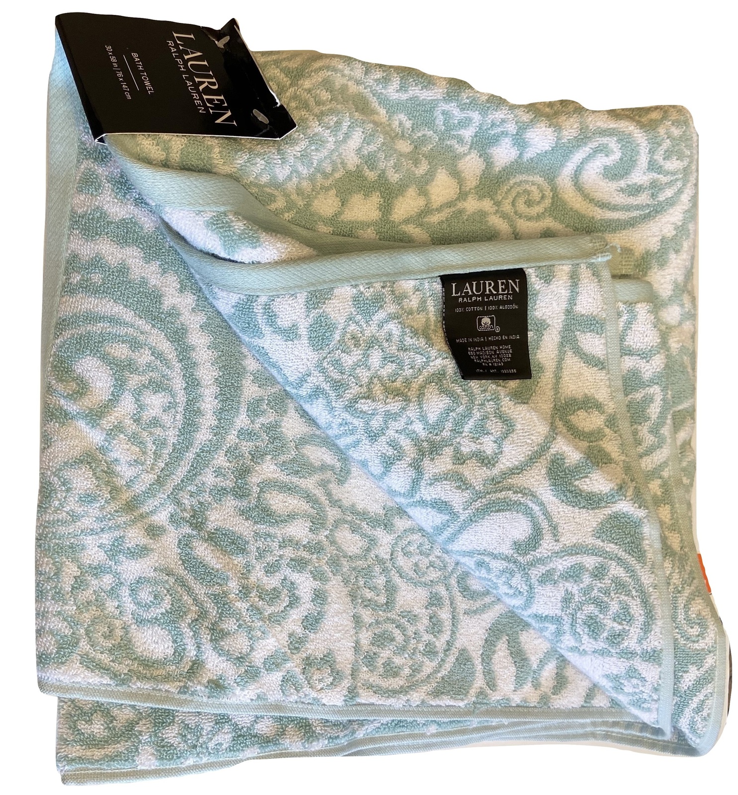 Lauren Ralph Lauren Sage White Floral Bath Towel, 30x58" 100 Cotton