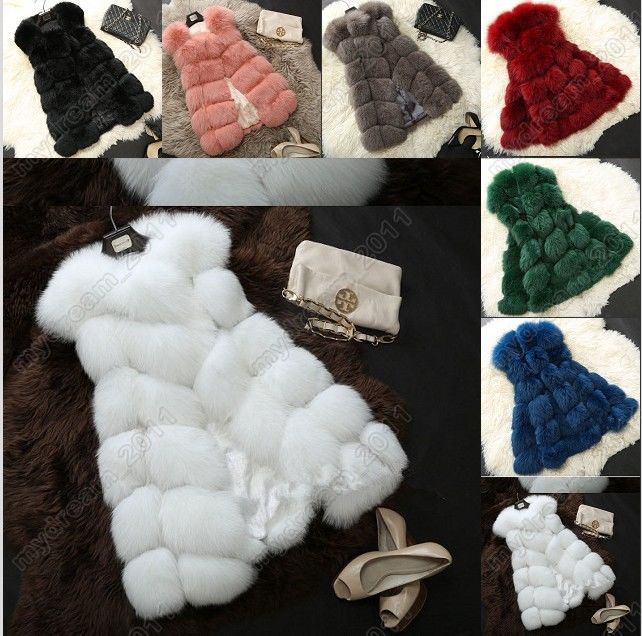 Image of = Women's Warm Gilet Outwear Long Slim Vest Faux Fox Fur Waistcoat Jacket