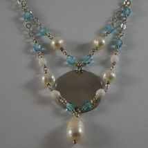 .925 SILVER RHODIUM NECKLACE WITH BLUE CRYSTALS, WHITE PEARLS AND SILVER DISC image 3