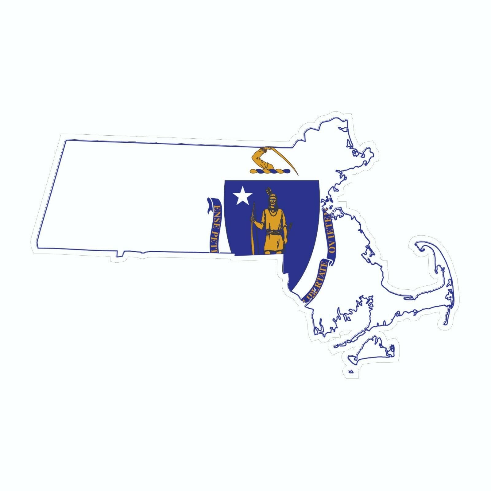Massachusetts State Map Outline with Flag Sticker, Decal, Vacation