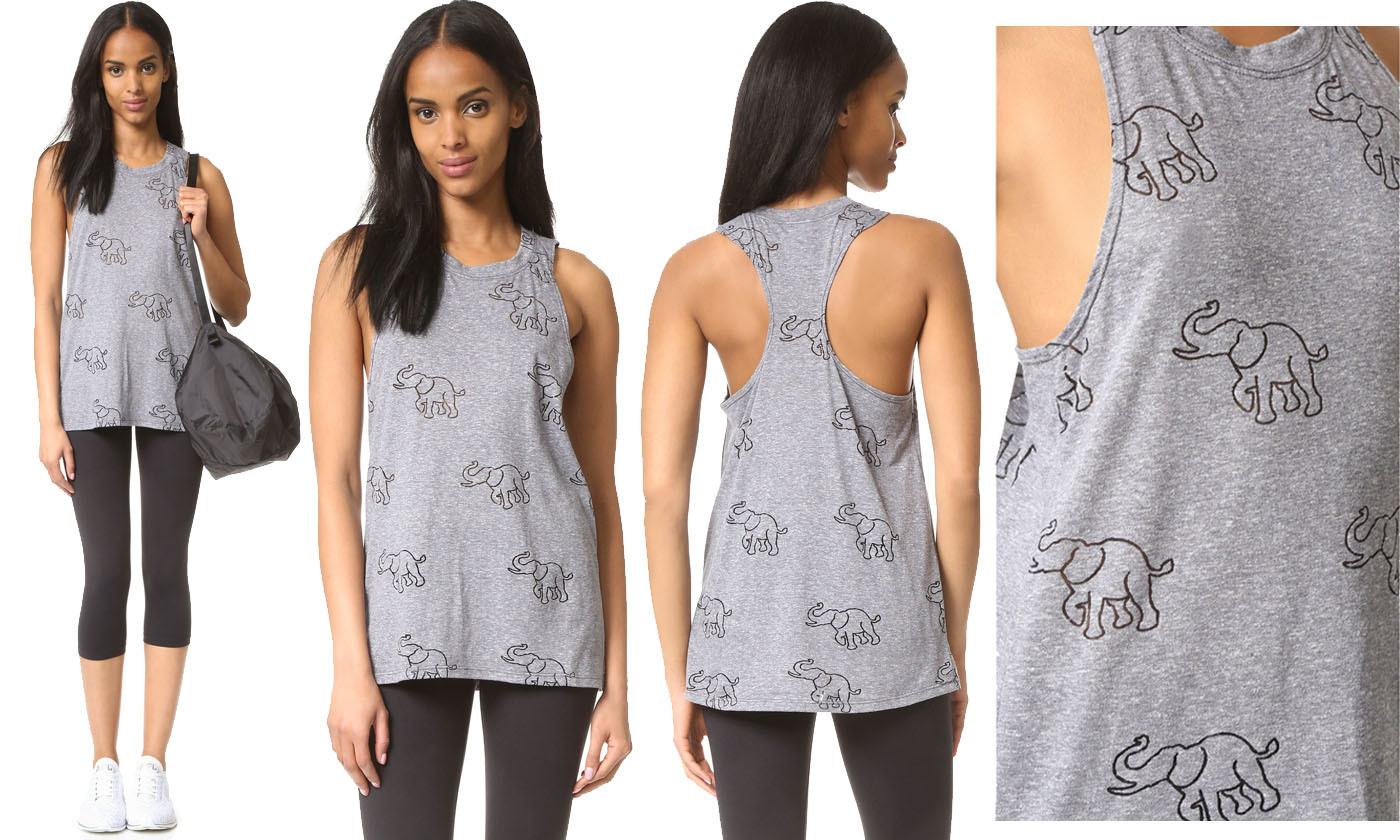 Image of Terez Women's Elephant Burnout Racerback Muscle Tank Top, Grey-Trunks Up-