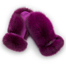 Fox Fur Mittens with Suede Saga Furs Adjustable Purple Fur Mittens For Women's