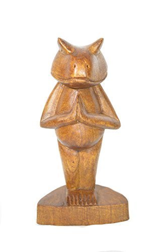 Meditating Yoga Kitty Statue Hand Painted Carved Wood Praying Cat Kitten Siamese - $24.69