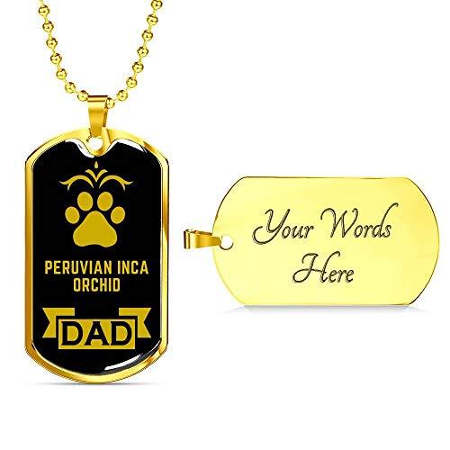 Dog Lover Gift Peruvian Inca Orchid Dad Dog Necklace Engraved 18k Gold Dog Tag W