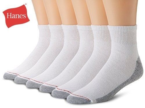 Image of 12 pairs Hanes premium men's socks, Ankle, White, size 6-12