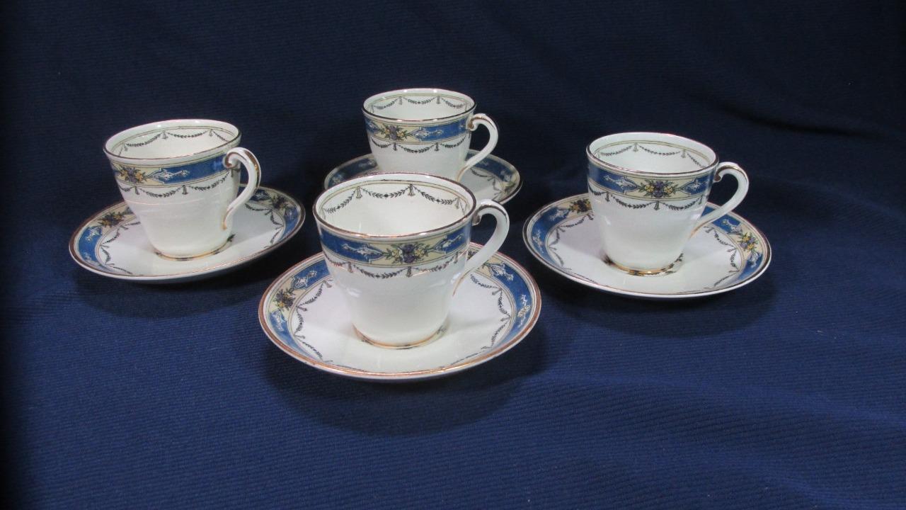Antique ca1925 Four (4) Royal Worcester Deauville Demitasse Cups and Saucers - $86.02