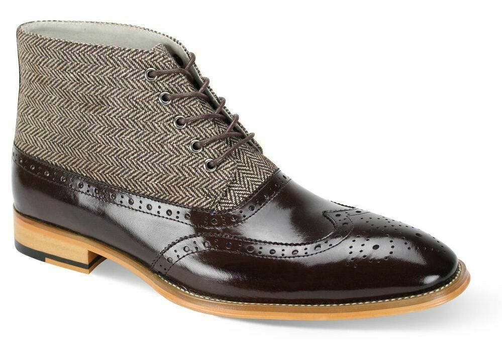 Premium Gray Black Wing Tip Brogues Toe Leather High Ankle Men Lace Up Boots