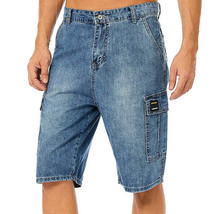 Men's LONGBIDA Loose Fit Blue Denim Cargo Shorts with Multi Pockets - 34 image 2