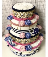 Baby Girl Nautical Baby Shower 4 Tier Large Hot Pink , Navy and Gold Dia... - $230.00