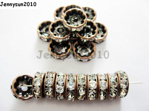 100Pc Czech Crystal Rhinestone Copper Rondelle Spacer Beads 4mm 5mm 6mm 8mm 10mm