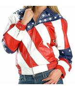US Flag Patriotic Vintage Biker Stylish Bomber Motorcycle Women Leather ... - $108.00