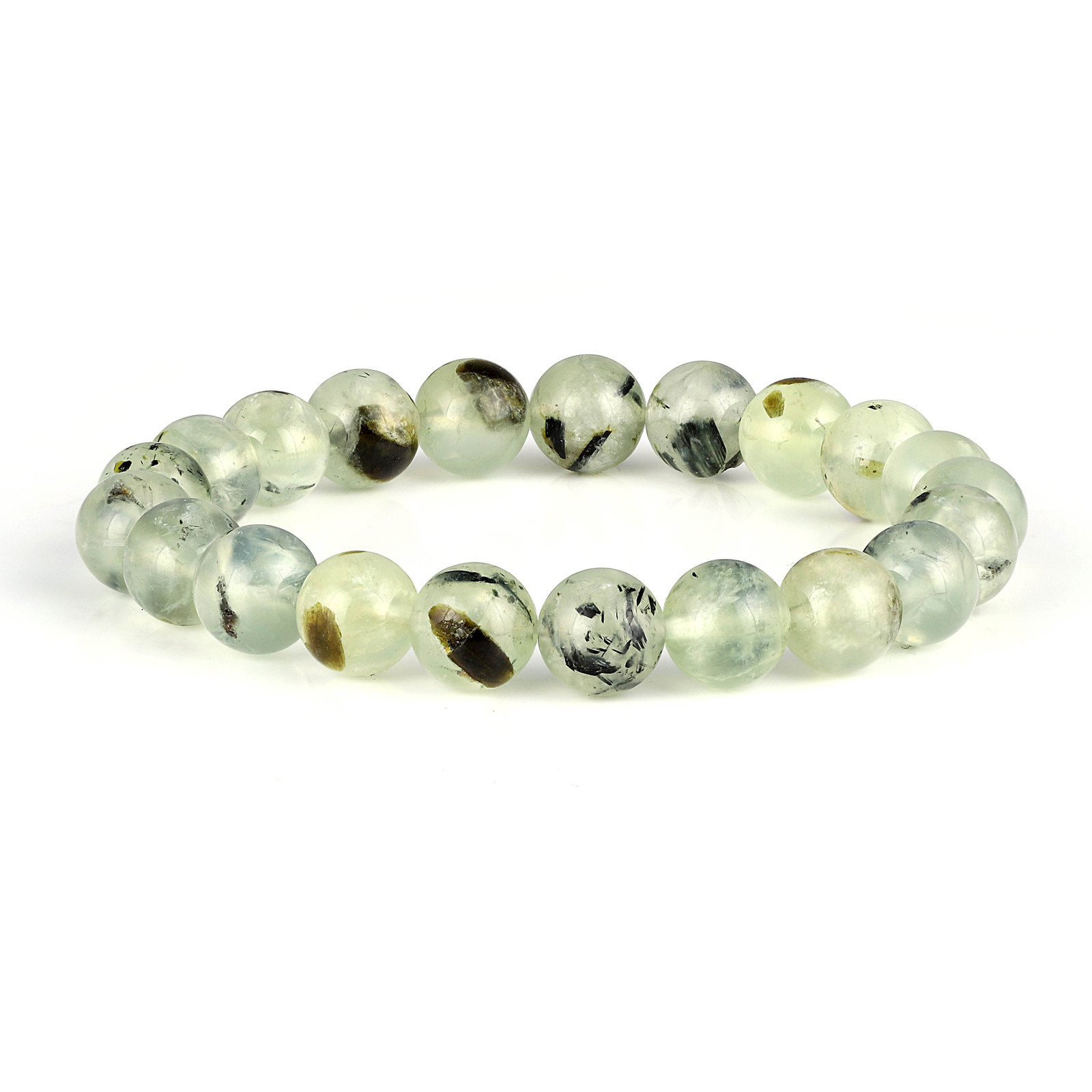 Natural Prehnite Gemstone Smooth Round Bead Stretch Bracelet Gift for ...