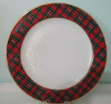 Christmas Plaid Tartan 10&quot; Dinner Plate Lillian Vernon White Field Gold ... - $22.50