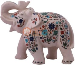 7" Blanco Coleccionable Elefante Estatua Lapis Semi Precioso Obras de Arte Boda - $880.71
