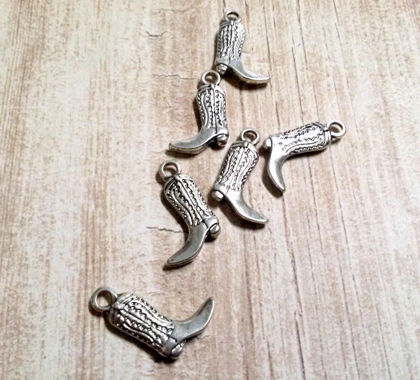 10 Cowboy Boot Charms Antique Silver Tone Western Pendants Cowgirl Findings