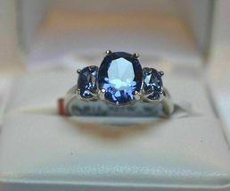 3Ct Oval Cut Blue Sapphire Three-Stone Engagement Ring 14K White Gold Over - $93.49