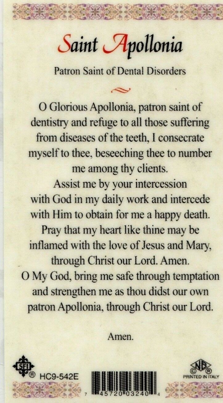 Apollonia Patron Saint of Dental Disorders Item EB092 Laminated