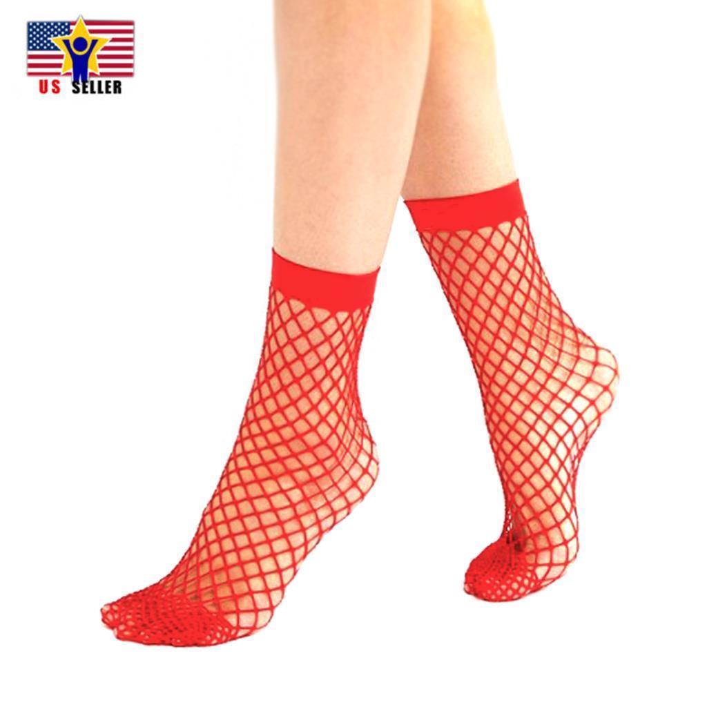 Women Girl Sheer Fashion Hot Sexy Stocking Hosiery Mesh Red Fishnet Ankle Socks