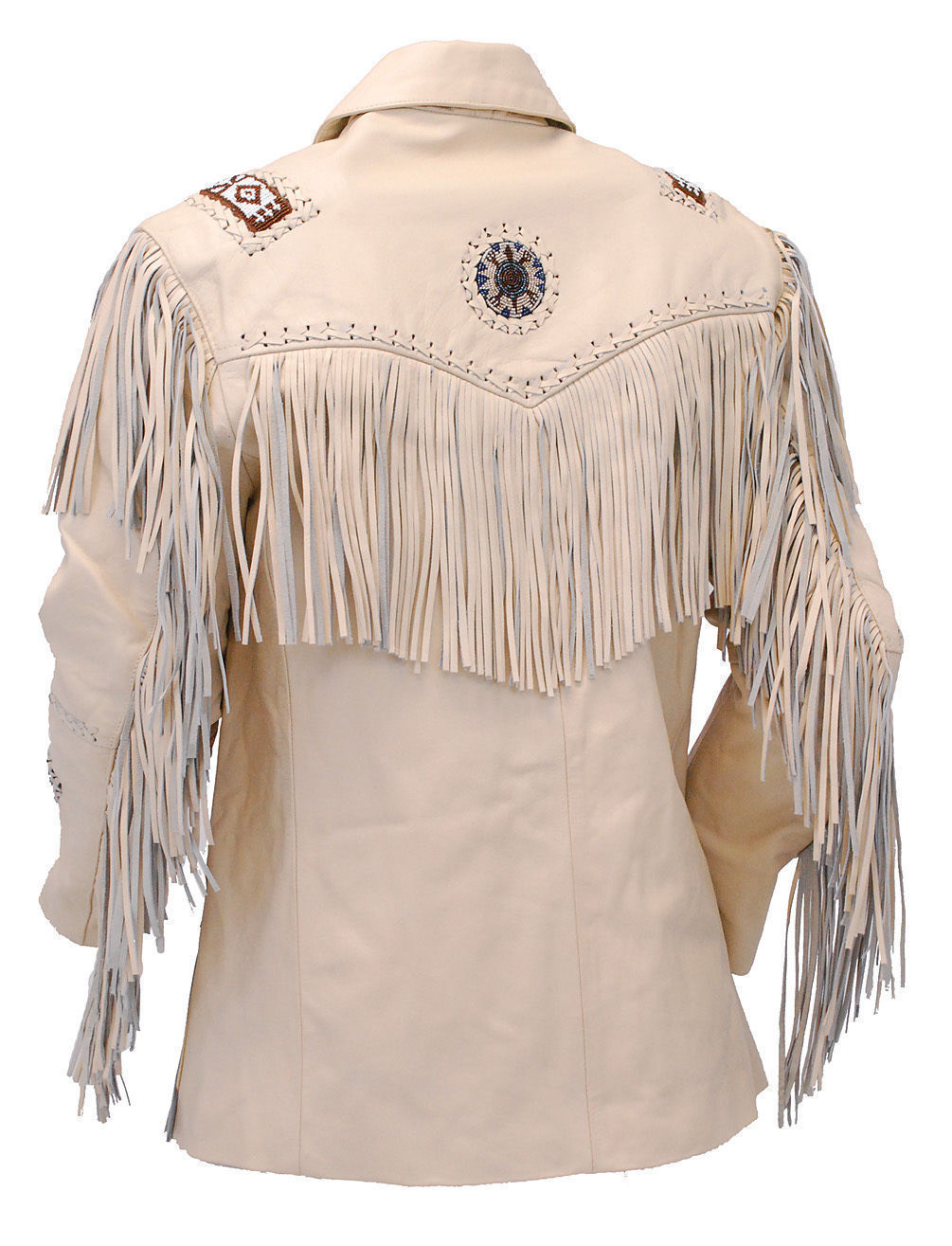 Handmade Cream Cowboy Native American Fringe Suede Leather Jacket