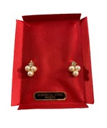 Faux Pearl Rhinestone Stud Earrings Gold Tone Surgical Steel Posts Dressy - $18.81