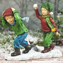 Snowball Fight Statue Outdoors Indoors Home Yard Garden Decoration - $13.52
