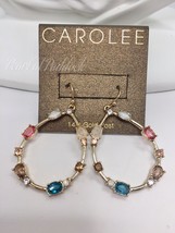 Carolee Pink Aqua Brown Clear Cz Gold Drop Earrings 14kt Posts With Gift... - $25.99