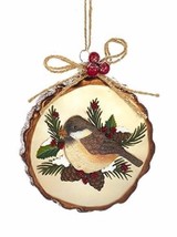 Kurt Adler 100MM Glass Woodland Chickadee Disk w/ Vines & Berries Xmas Ornament - $12.88