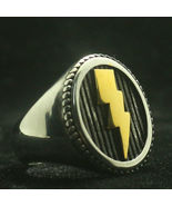 Elvis Presley TCB White Yellow Tone Lightning Bolt Logo S 7-13 Mens Ring... - $25.99