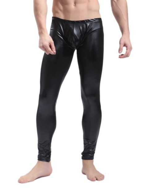 Top Quality Mens Black/Red Faux Patent Leather Skinny Pencil Pants PU Latex Stre