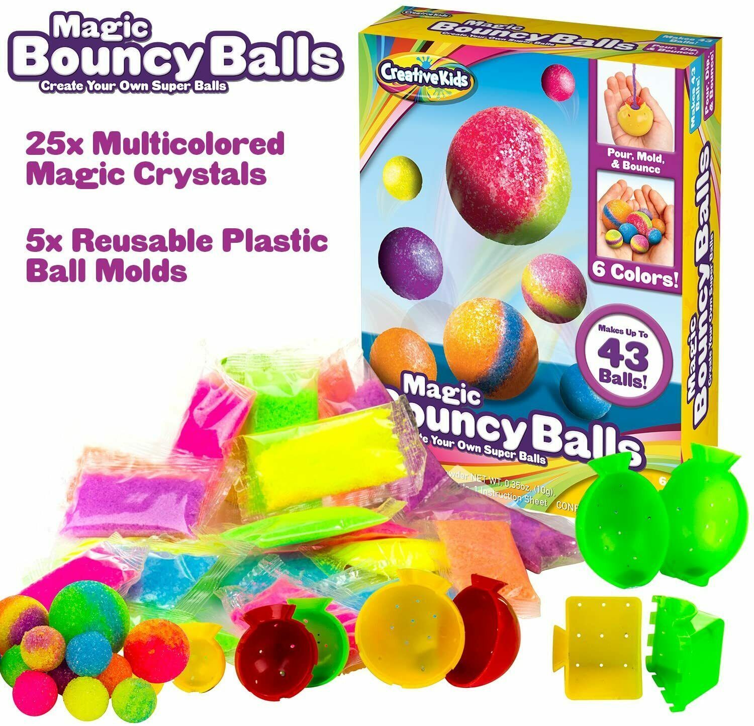 Nice! Bouncy Ball Making Kit DIY Colorful 5 Molds 43 Balls Easy ...