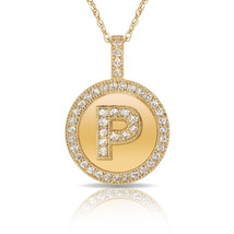 14K Solid Yellow Gold Round Circle Initial &quot;P&quot; Letter Charm Pendant &amp; Ne... - $35.14+