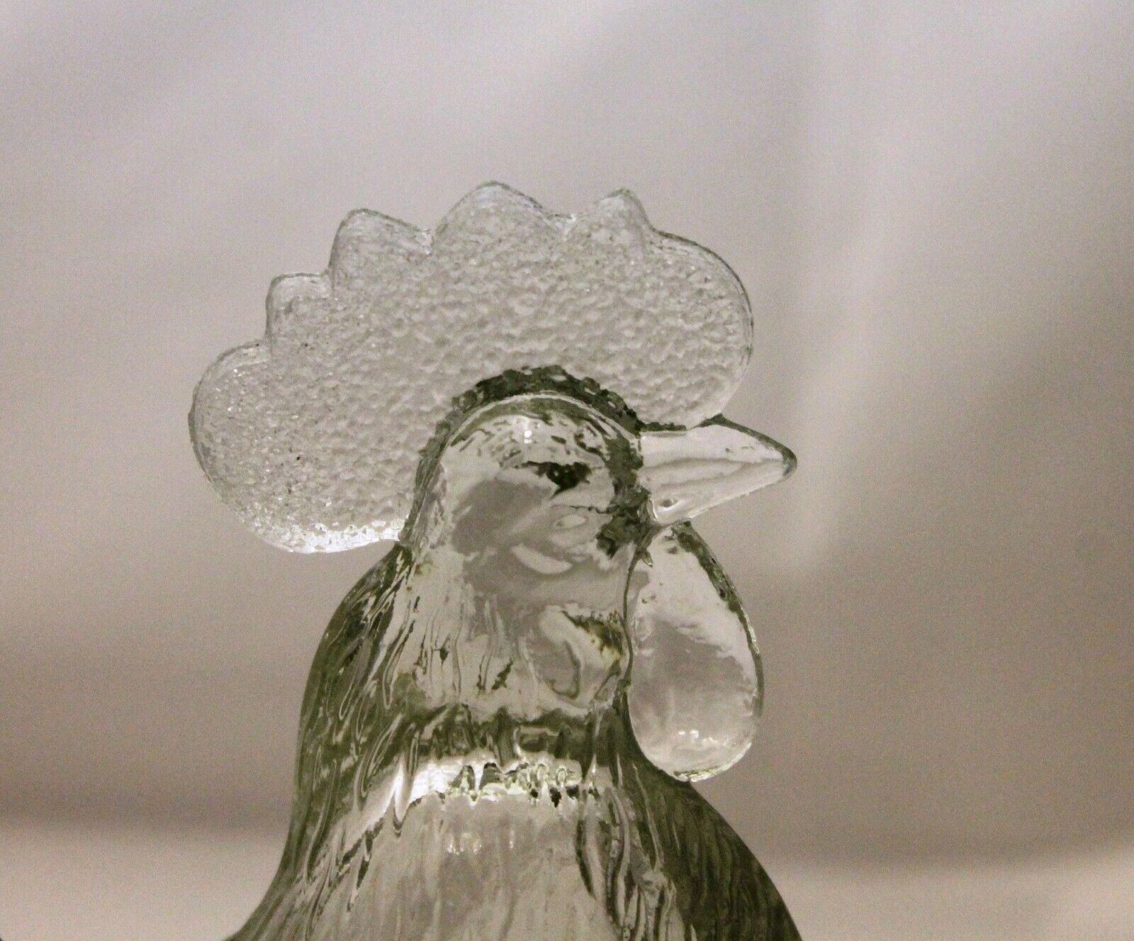 Clear Glass Rooster Covered Candy Dish Standing Chicken Retro Depression Style Other