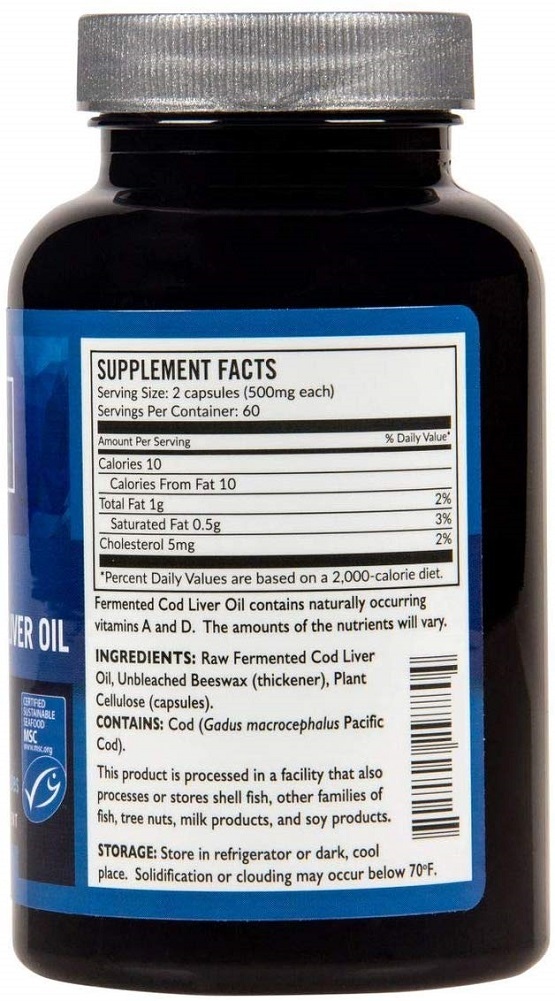 BLUE ICE Fermented Cod Liver Oil NonGelatin 120 Capsules Dietary