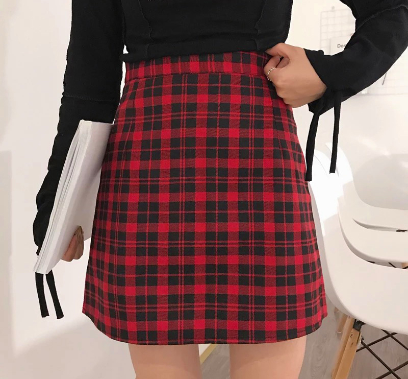 Red and Black Plaid Skirt Women Girl Plaid SkirtSchool Mini Red Plaid