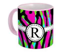 Monogram Letter R : Gift Mug Neon Zebra Initial ABC Alphabet Animal CG7828R - $15.90+