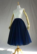 Navy Tea Length Tulle Skirt Plus Size Tulle Skirts Navy A-line Polka dot Skirt image 5