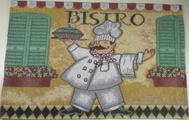 Set Of 4 Tapestry Kitchen Placemats,13"x19",FAT Chef With Tray Of Food,Bistro,Hc - $19.79