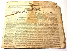 RARE Antique - The Mercury and New-England Palladium Newspaper, 1801 - $42.75