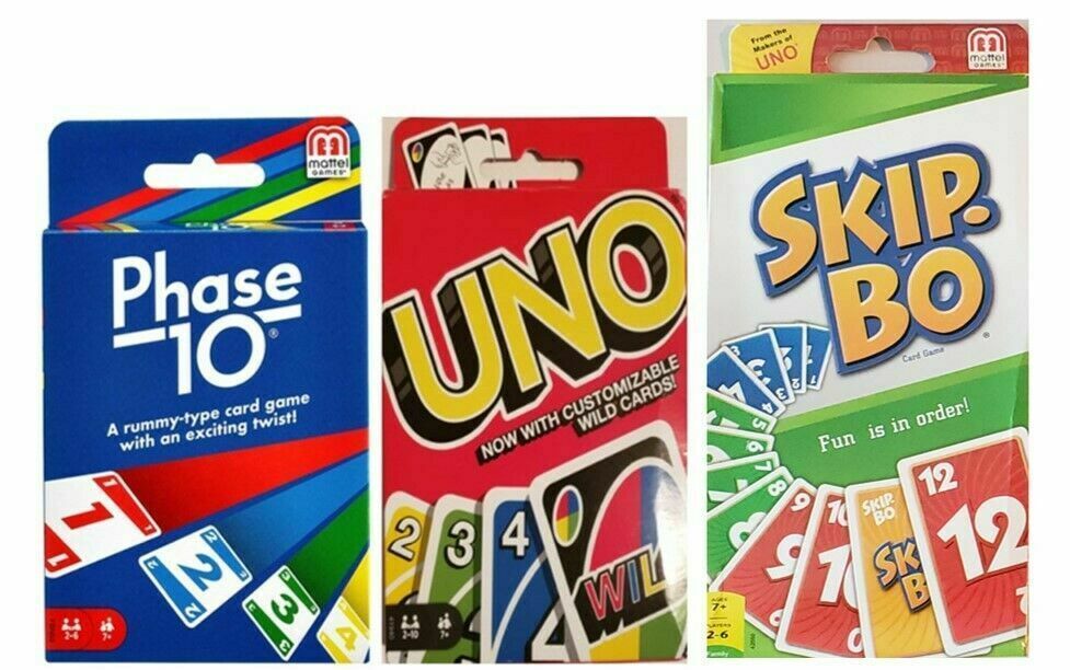 UNO PHASE 10 SKIPBO 3 BRAND NEW CARD GAME SET BUNDLE LOT NEW