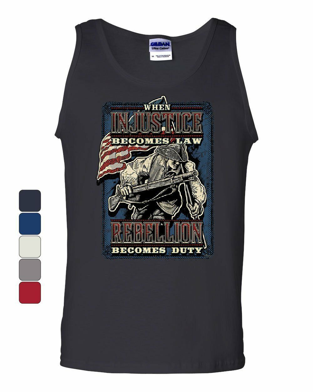Injustice Becomes Law Rebellion Becomes Duty Tank Top Militia 2A Sleeveless