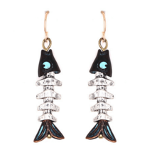 Fish Bone Skeleton Beach Silver Dangle Earrings Fashion Jewelry For Women - $14.35