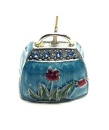 Blue Enamel Rhinestone Floral Purse Handbag Photo Memo Card Holder 4&quot;H F... - $15.60