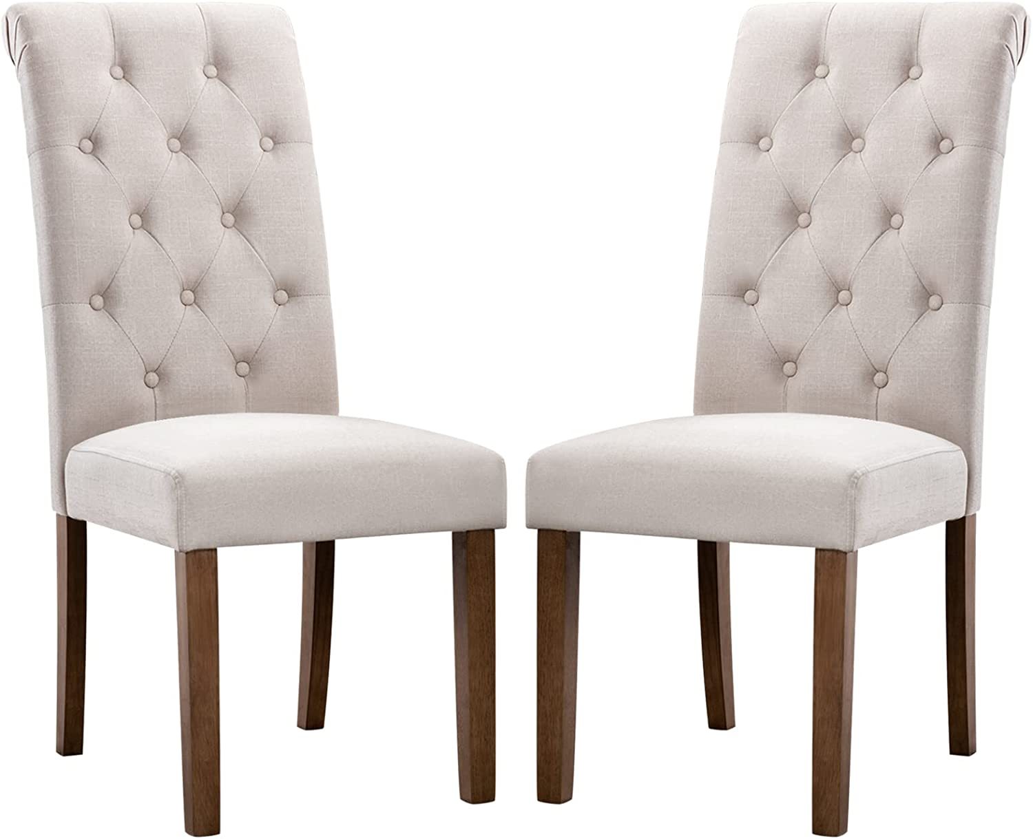 Colamy Tufted Dining Chairs Set Of 2, Upholstered Parsons Dining, Dark Beige Chairs