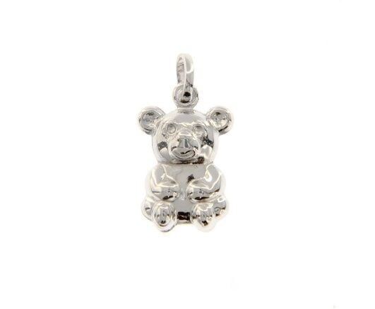 Primary image for 18K WHITE GOLD ROUNDED BEAR TEDDY BEAR PENDANT CHARM 20 MM SMOOTH MADE IN ITALY