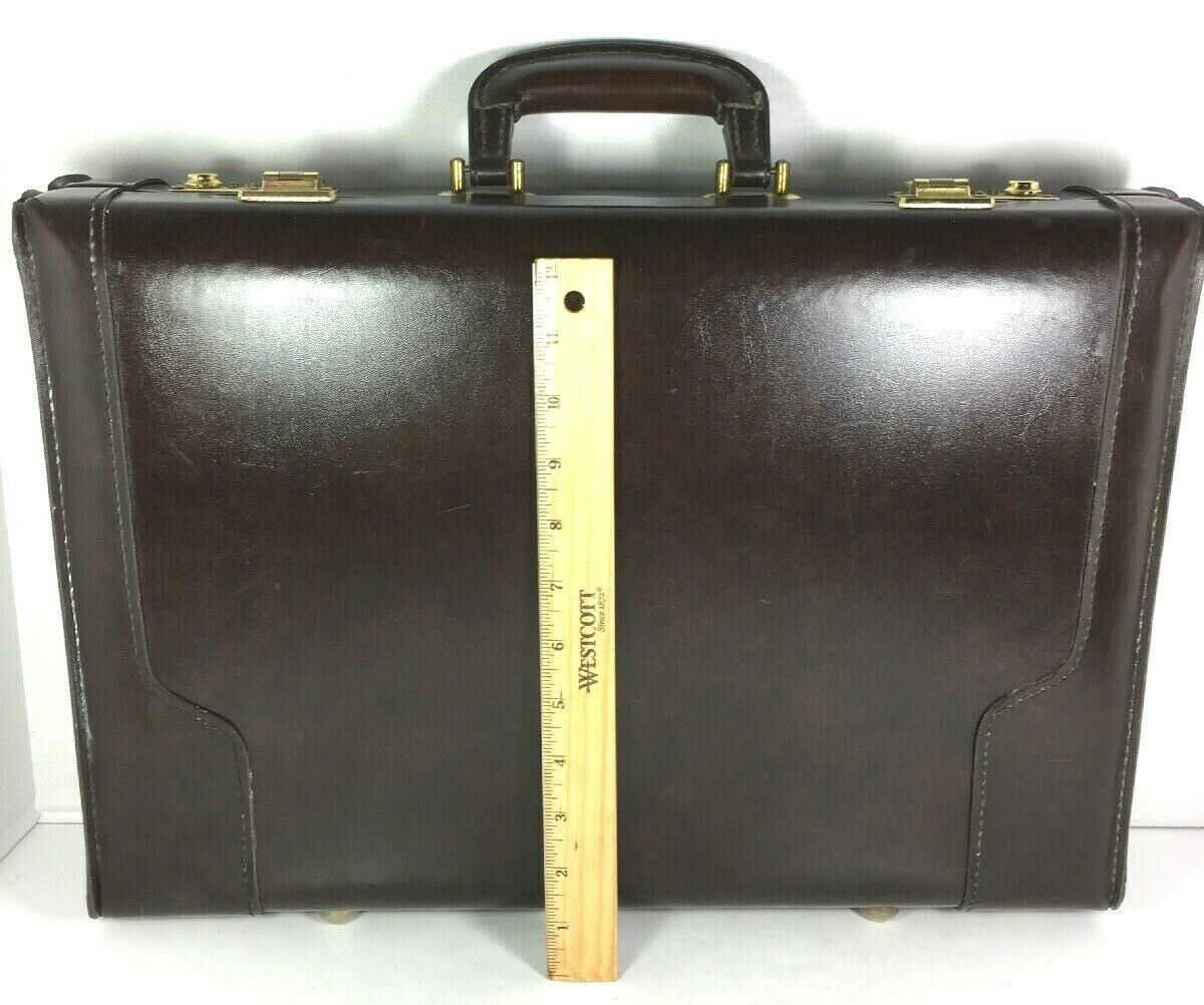 AIRWAY Vintage Dark Brown Leather Pilot Locking Briefcase Distressed