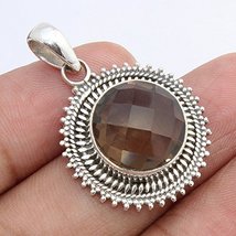Checker Cut Smoky Quartz Sterling Silver Pendant Mother&#39;s Day Gift - $36.99