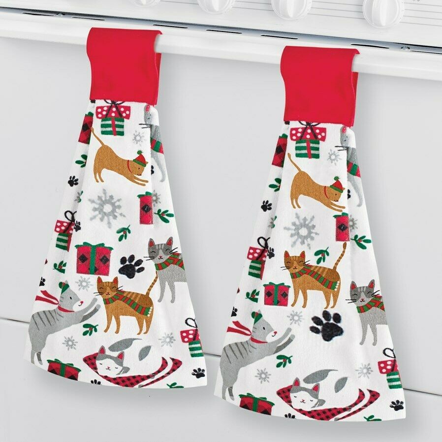 Kitchen Appliance Towels Set of 2 Holiday Kitty Cats Christmas Presents